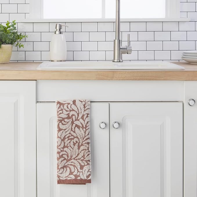 SKL Home Renan Hand Towel Set-2pc, 100% Turkish Cotton, Clay Oxford | 600 GSM weight. Spa-level quality. Soft & absorbent, textured jacquard. For the bathroom, kitchen, bar or any sink space.