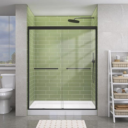 GETPRO Sliding Shower Door 50-54 in. W x 72 in. H Semi-Frameless Bypasss Double Sliding Glass Shower Enclosure,1/4 inch Clear Tempered Glass Door for Walk-in Shower Matte Black