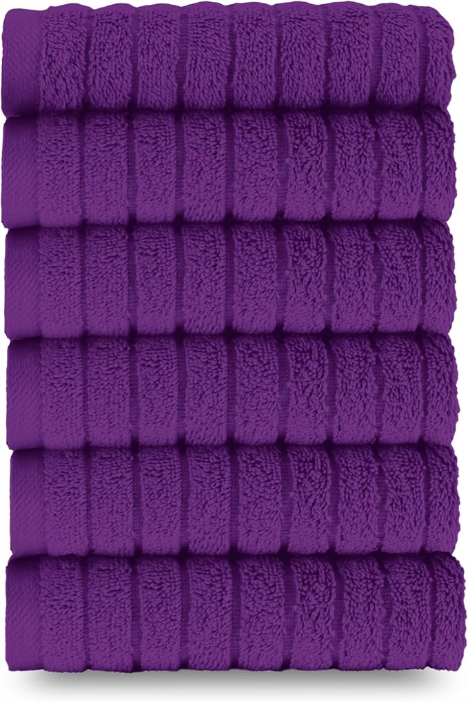 Elegant Comfort 100% Turkish Cotton Corduroy Ribbed Luxury Washcloths 6 Pack Soft 13 x 13 Inch - Higly Absorbent, Durable, Quick Dry, Spa Premium Hotel Quality for Bathroom or Travel, Purple