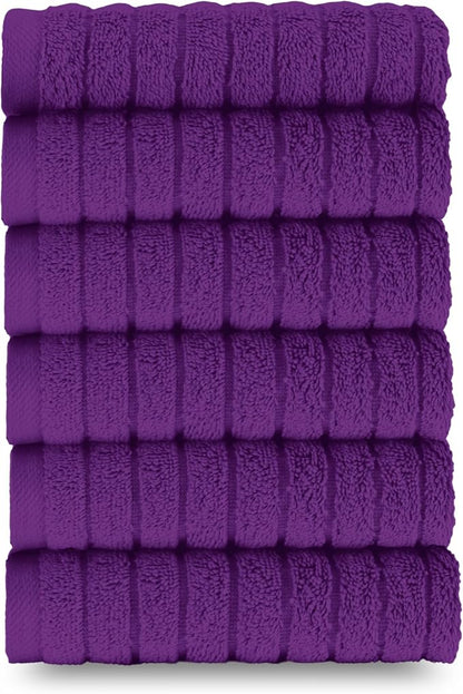 Elegant Comfort 100% Turkish Cotton Corduroy Ribbed Luxury Washcloths 6 Pack Soft 13 x 13 Inch - Higly Absorbent, Durable, Quick Dry, Spa Premium Hotel Quality for Bathroom or Travel, Purple