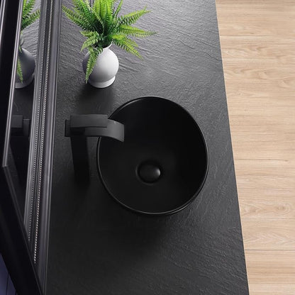 Vessel Sink 16"x13" Oval Bathroom Sink Modern Black Porcelain Ceramic Above Counter Drop-in Vanity Sink for Bathrooms Art Basin