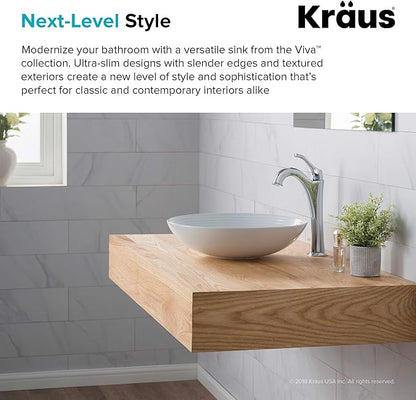 KRAUS Viva™ Round White Porcelain Ceramic Vessel Bathroom Sink, 16 1/2 in. D x 4 3/8 in. H, KCV-203GWH