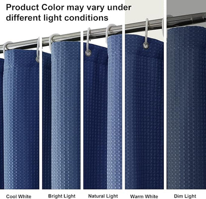 OVZME Long Fabric Shower Curtain Set, Waffle Textured Shower Curtain for Bathroom - Weight 230GSM Heavy Duty Hotel Spa Luxury Bath Curtain Set with 12 Plastic Hooks, 72x78, Blue