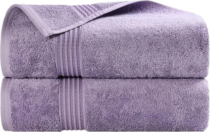 Superior Egyptian Cotton Bath Towel Set, Home Bathroom Towels, Master, Guest Bath, Decor Essentials, Quick Dry, Absorbent, Large Body Towels, Spa, Hotel, Resort, Adult, Kids, Set of 2, Royal Purple