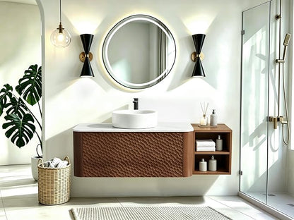 48 Inch Modern Bathroom Vanity with Ceramic Sink, Floating Bathroom Sink Cabinet with Sintered Stone Top&Solid Wood Hammered Frame, Single Bathroom Vanities w/Soft-Close Drawer&IDE Open Cube