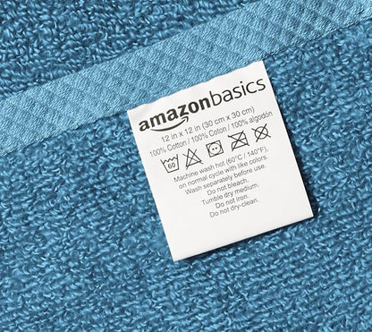 Amazon Basics Soft Cotton Washcloths, Quick-Dry, 12" x 12", 12-Pack, Lake Blue