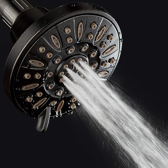 AquaDance OIL RUBBED BRONZE High Pressure 6-Setting 4" Shower Head – Angle Adjustable, Anti-Clog Showerhead Jets, Tool-Free Installation - USA Standard Certified - Top U.S. Brand