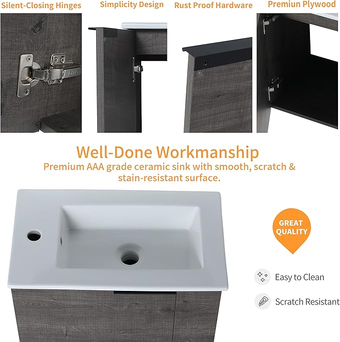 22" Floating Bathroom Vanity with Sink, 22 Inch Wall Mounted for Small Bathrooms, Soft-Close Door Cabinet with White Ceramic Basin & Waterproof Plywood, Modern Space Saving Vanity