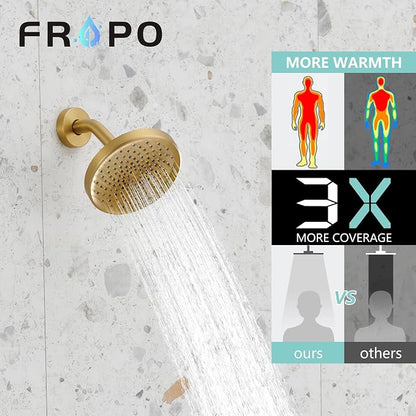 Brushed Gold Shower Tub Faucet Set With Valve - Gold Shower Head and Handle Set, Shower Faucet Set With 6 Inch Rain shower Head and Tub Spout, High-Pressure Tub Shower Trim Kit