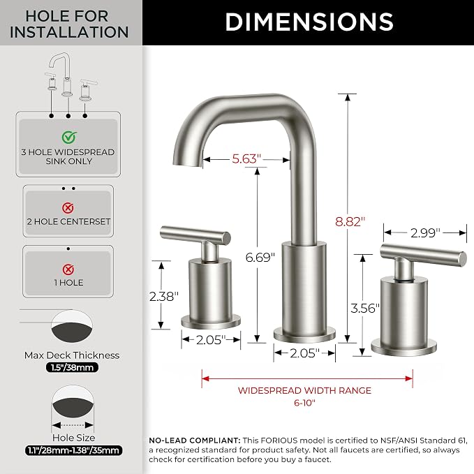 FORIOUS Bathroom Sink Faucet 3 Hole Widespread 8 Inch 2 Pack Brushed Nickel | 6-12 inch Widespread Sink Faucet with 2 Handles, Pop Up Drain and Water Supply Supplies for Vanity Restroom RV Lavatory Sink