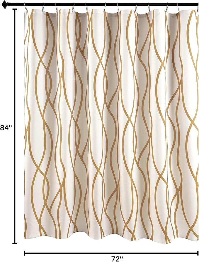 Fabric Modern Extra Long Shower Curtains for Bathroom-Textured Gold & White | 72"W x 84"L Faux Linen Luxury Hotel Quality Washable-Abstract Wavy Cloth Bath Shower Curtain-Apartment Minimalist Decor