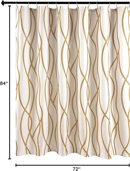 Fabric Modern Extra Long Shower Curtains for Bathroom-Textured Gold & White | 72"W x 84"L Faux Linen Luxury Hotel Quality Washable-Abstract Wavy Cloth Bath Shower Curtain-Apartment Minimalist Decor