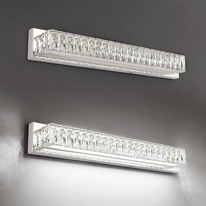 Modern Bathroom Light Fixtures - LED Vanity Lights for Bathroom 18W - Crystal Chrome Lighting Fixtures Over Mirror for Bath