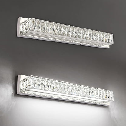 Modern Bathroom Light Fixtures - LED Vanity Lights for Bathroom 18W - Crystal Chrome Lighting Fixtures Over Mirror for Bath