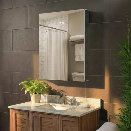 Bathroom Medicine Cabinet, Aluminum, Recessed/Surface Mount, 20" x 24", Right/Left Hinged, Mirrored Interior