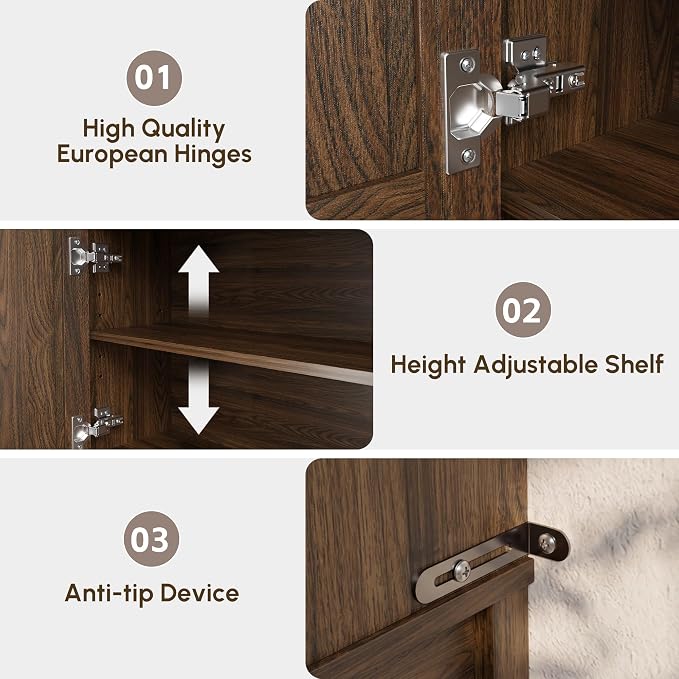 HMstone Over The Toilet Storage Cabinet, Arched Bathroom Organizer and Storage with Doors and Adjustable Shelf, Space-Saving Freestanding Bathroom Modern Storage Cabinet Over Toilet (Walnut)
