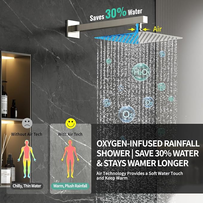 SR SUN RISE 10 Inch All Metal Square Shower System with Tub Spout, Tub Shower Faucet Set, High Pressure Rain Shower Head and Handheld Sprayer Shower Fixtues, Valve Included, Brushed Nickel