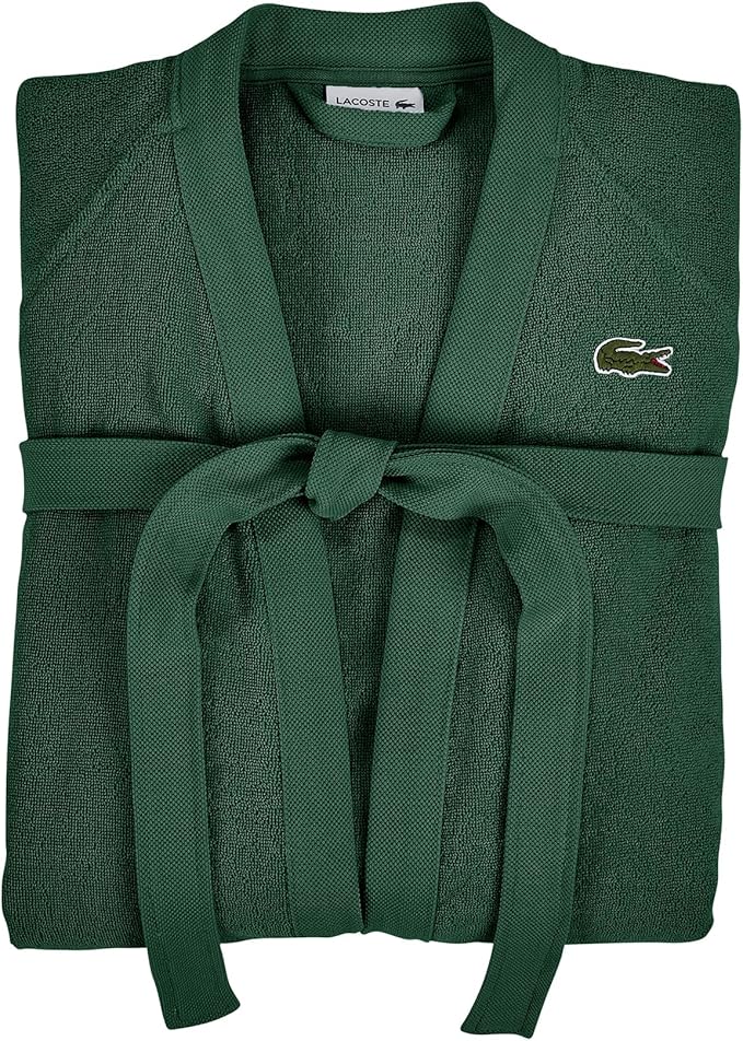 Lacoste Classic Pique Bath Robe, 100% Soft Cotton Terry, Unisex Adult Bathrobe, Absorbent & Quick Drying, One Size Fits Most