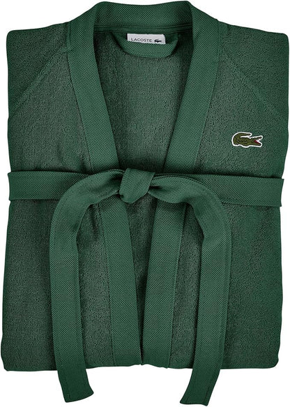 Lacoste Classic Pique Bath Robe, 100% Soft Cotton Terry, Unisex Adult Bathrobe, Absorbent & Quick Drying, One Size Fits Most