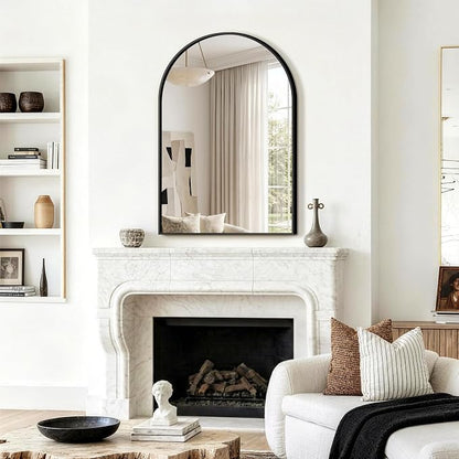 FGU Arched Bathroom Mirror for Over Sink 36"x24" Black Vanity Mirror | Wall Mounted, HD Tempered Shatter-Proof Glass, Rust-proof Arched Metal Frame, Arch Mirror for Bedroom, Living Room, Entryway