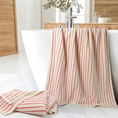 Jacquotha Striped Bath Towels Set of 2 (Coral Red), Lighter & Quick Dry Towels Large 27.5 x 55 inches, Farmhouse for Bathroom Decor, Shower, Pool Days