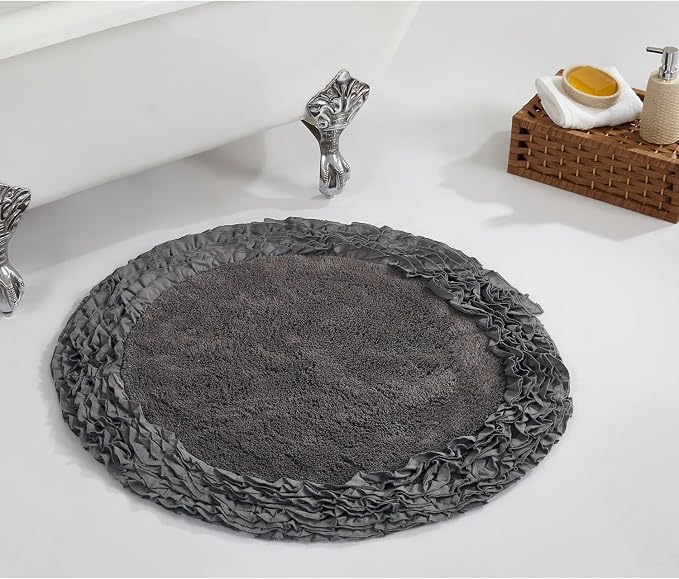 Better Trends Premium Bathroom 30” Round Mat 100% Cotton, Water Absorbent Non-Slip Backing, Machine Washable for Bathroom, Tub, and Shower Use, Gray Shaggy Border Collection