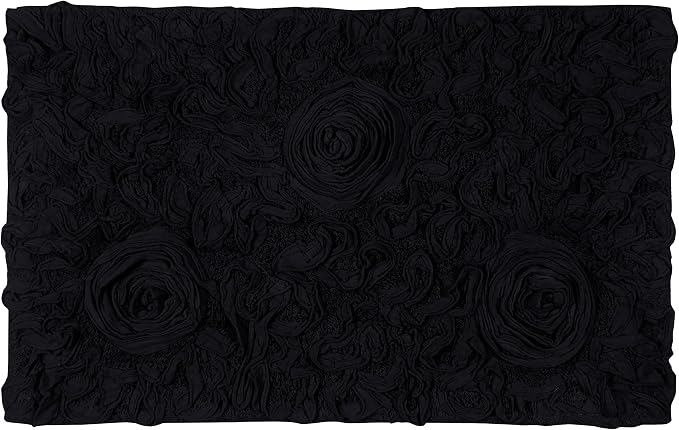 Home Weavers Bell Flower Collection 100% Cotton Tufted Bath Rugs, Extra Soft and Absorbent Bath Rugs, Non-Slip Bath Mats, Machine Washable, Bath Mats for Bathroom Floor, 21"x34" Rectangle, Black