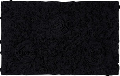 Home Weavers Bell Flower Collection 100% Cotton Tufted Bath Rugs, Extra Soft and Absorbent Bath Rugs, Non-Slip Bath Mats, Machine Washable, Bath Mats for Bathroom Floor, 21"x34" Rectangle, Black