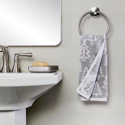 SKL Home Christmas/Winter Mod Tree Hand Towel Set-2pc, 100% Cotton, Gray | 500 GSM. Soft & absorbent. Reversible jacquard pattern. Great for the bathroom, kitchen or bar & holiday gift.