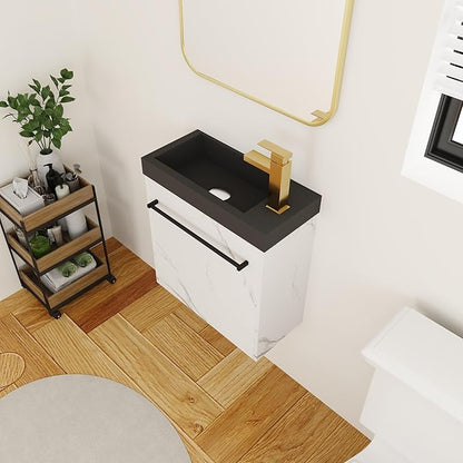 20 Inch Bathroom Vanity with Sink Combo for Small Space, Wall-Mounted Bathroom Vanity with Soft Close Door,Modern Floating Bathroom Vanity with Blacktop Basin &White Storage Cabinet