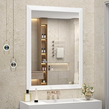 SMIROR 28x36 Matte White Bathroom Vanity Mirror for Over Sink | Metal Wide Frame, Rectangle, Right- Angle Corner, Anti-Rust, Horizontally or Vertically Wall- Mounted for Home Remodel