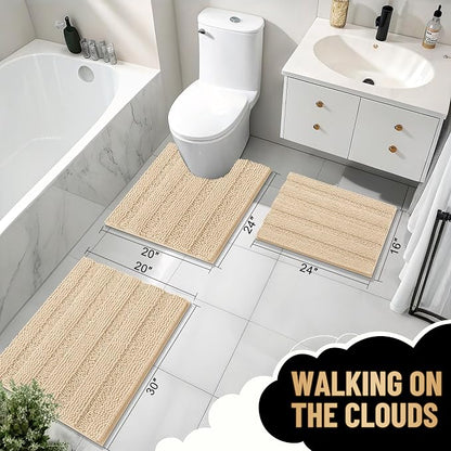 OLANLY Thick Large Bathroom Rugs 50x30, Soft Chenille Bath Rugs, Beige | Absorbent Striped, Rubber Backing, Machine Wash Dry, Bath Mats for Bathroom Floor, Tub and Shower, Home Decor Accessories