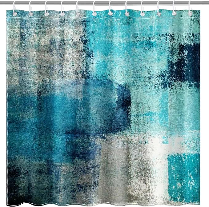 Mocsicka Teal Abstract Shower Curtain Turquoise and Grey Teal Abstract Art Painting Shower Curtain Bathroom Bathtub Curtain 72x72 Inch with 12 Hooks