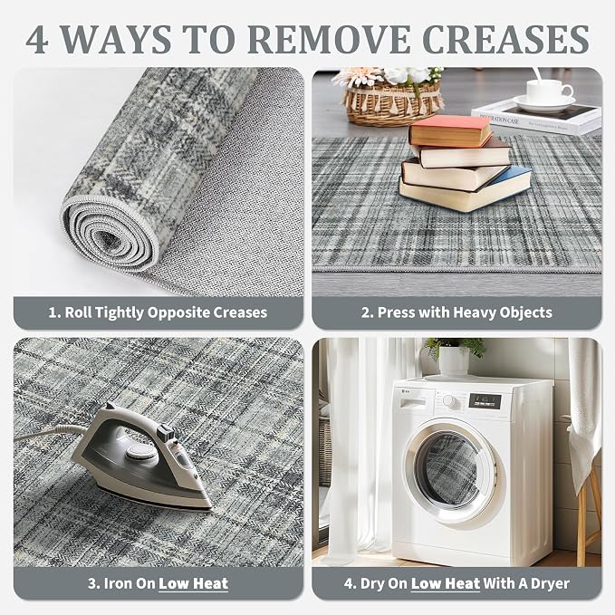 Washable Rugs 4x6 Rug for Living Room Modern Plaid Rugs for Bedroom Tartan Farmhouse Non Slip Entryway Rug Soft Stain Resistant Carpet for Nursery Entrance Dining Room 4'x6' Greenish Grey