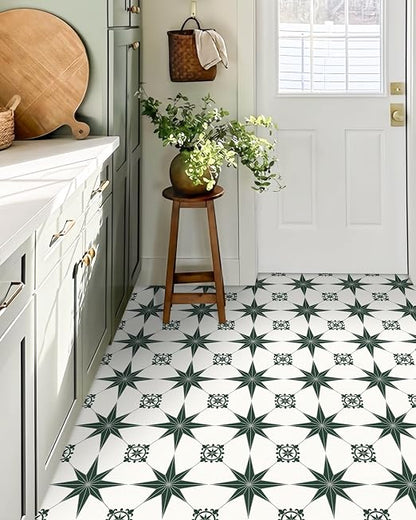 MORCART 20PCS 7.87" x 7.87" Peel and Stick Floor Tile, Green Stellar | Self-Adhesive DIY Vinyl Flooring, Removable and Waterproof Tile Sticker for Bathroom, Kitchen, Wall, Bedroom, Stairs