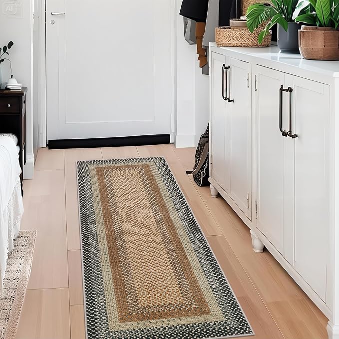 Imitation Braided Collection-Print Washable Runner Rug 2x6 Modern Non Slip Kitchen Rugs Indoor Entryway Rug Soft Bath Mat Stain Resistant Carpet for Bedroom Hallway Laundry Nursery 2'x6'