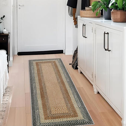 Imitation Braided Collection-Print Washable Runner Rug 2x6 Modern Non Slip Kitchen Rugs Indoor Entryway Rug Soft Bath Mat Stain Resistant Carpet for Bedroom Hallway Laundry Nursery 2'x6'