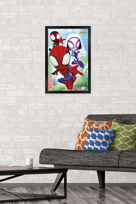 Trends International Marvel Spidey and His Amazing Friends - Webs Wall Poster, 14.72" x 22.37", Black Framed Version