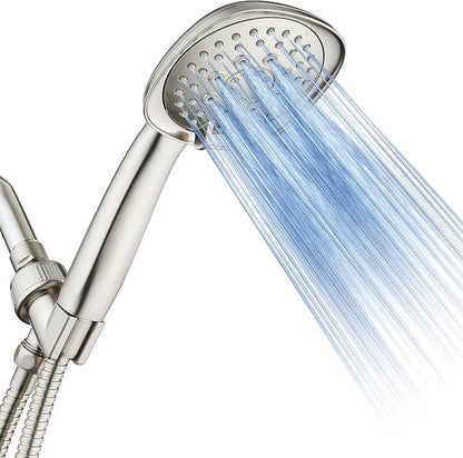 AquaDance, Satin Nickel Luxury Square 6-setting High-Pressure Hand Extra-Long 72" Stainless Steel Hose, Bracket, Solid Brass Fittings, Finish. Premium Handheld Shower Head from Top American