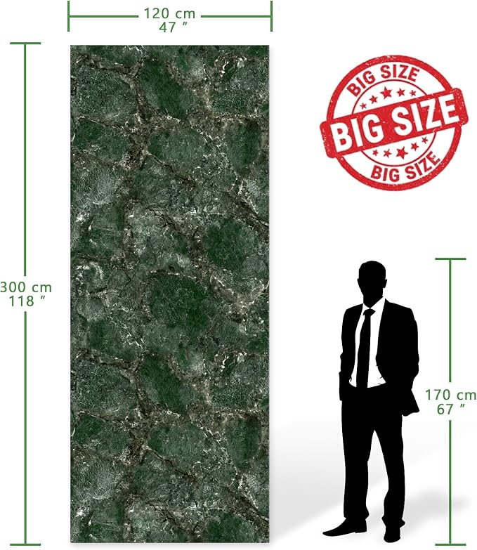 Marble Peel and Stick Waterproof Wall Paneling, 118" x 47" Amazonita Green Glossy Finish Self-Adhesive Backsplash Tile Vinyl Wall Panel for Kitchen Bathroom Wall Decor, Covers 38.75 Sq. Ft.