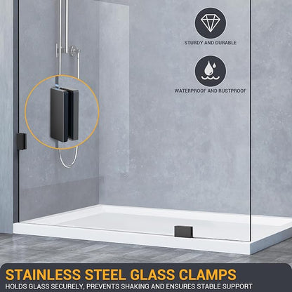 Shower Panel 21.5" W×78.75" H, Shower Screen with 3/8"(10mm) Thick Clear Tempered Glass,Fixed Frameless Waterproof Single Shower Door, with Clamps, Matte Black