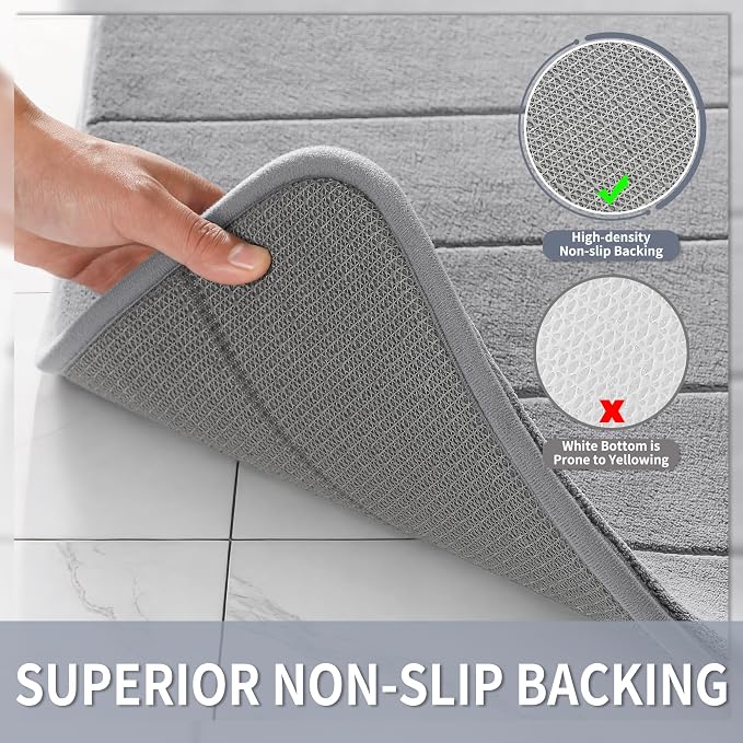 Yimobra Memory Foam Bath Mat, Super Soft Absorbent Bathroom Rug Non Slip, Quick Dry, Machine Washable Floor Carpet for Tub Shower, Home Decor Accessories, 24x17, Grey