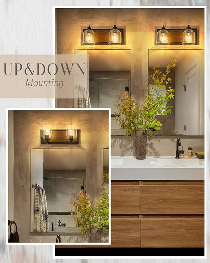 Vanity Lights for Bathroom Large 15.8", Farmhouse Rustic Vanity Light with Bubble Glass Shades, Brown 2 Light Bathroom Lighting Fixtures Over Mirror, Bath Wall Sconce Home Decor