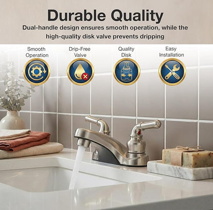 Pacific Bay Lynden Bathroom Sink Faucet - Metallic Plating Over Lightweight ABS Plastic (Brushed Satin Nickel)