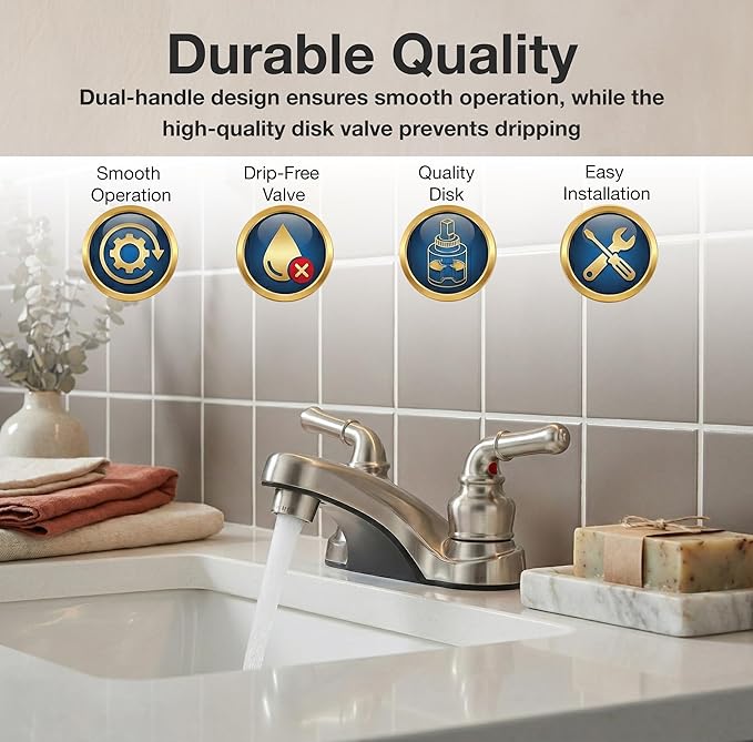 Pacific Bay Lynden Bathroom Sink Faucet - Metallic Plating Over Lightweight ABS Plastic (Brushed Satin Nickel) - 2 Pack