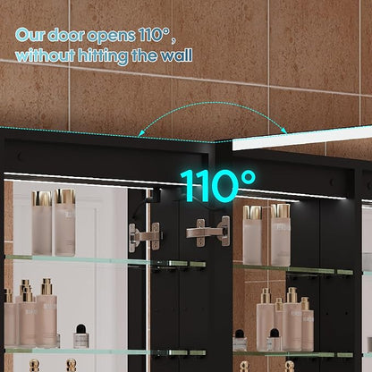 20" X 30" LED Mirrored Medicine Cabinet, Medicine Cabinets with Lights for Bathroom, Defogging Function Mirror Cabinet, Bathroom Medicine Cabinet with USB Port & Outlet, Right Opening Doors
