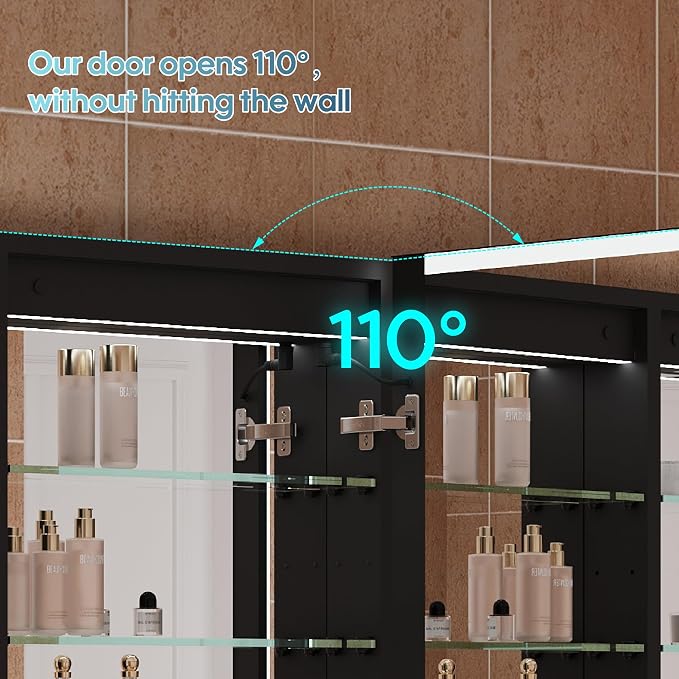 30" X 30" LED Mirrored Medicine Cabinet, Bathroom Medicine Cabinets with Lights for Bathroom, Defogging Function Mirror Cabinet, Medicine Cabinet with USB Port & Outlet, Double Doors