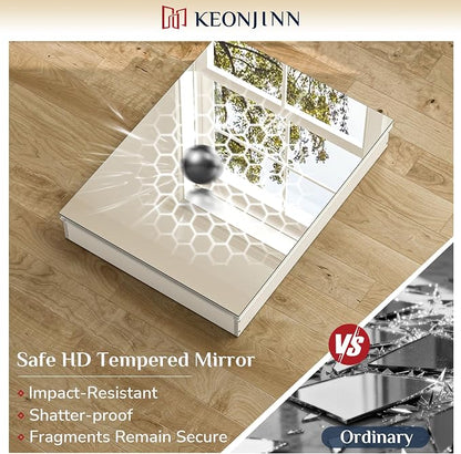 Keonjinn 48x26 Inch White Bathroom Medicine Cabinets Mirror, Tempered Glass | Assembly Required, Lightweight Aluminum Frame, Adjustable Shelves, Surface Mount or Recessed, HD Tempered Glass, Soft Close