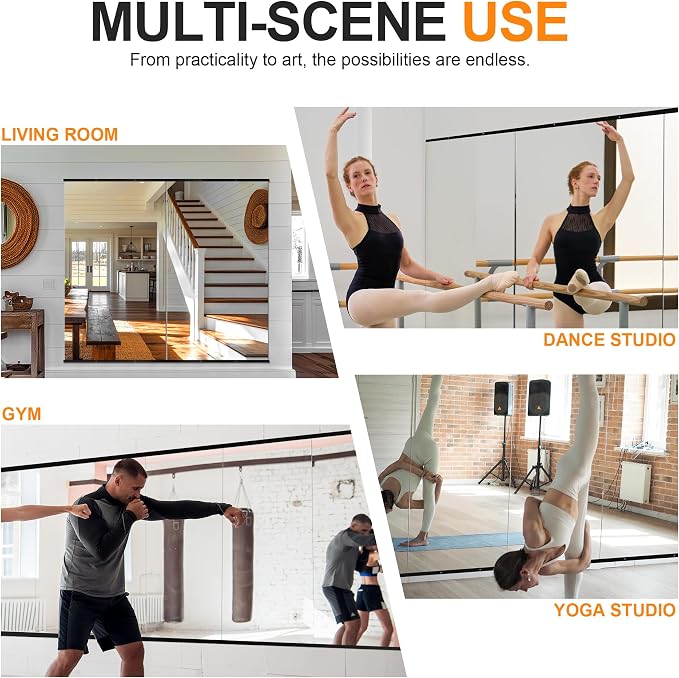 Home Gym Mirror, 48''x28''x2PCS Black Wall Mounted Large Frameless Tempered Glass Wall Mirror for Home Gym, Garage, Bedroom, Bathroom