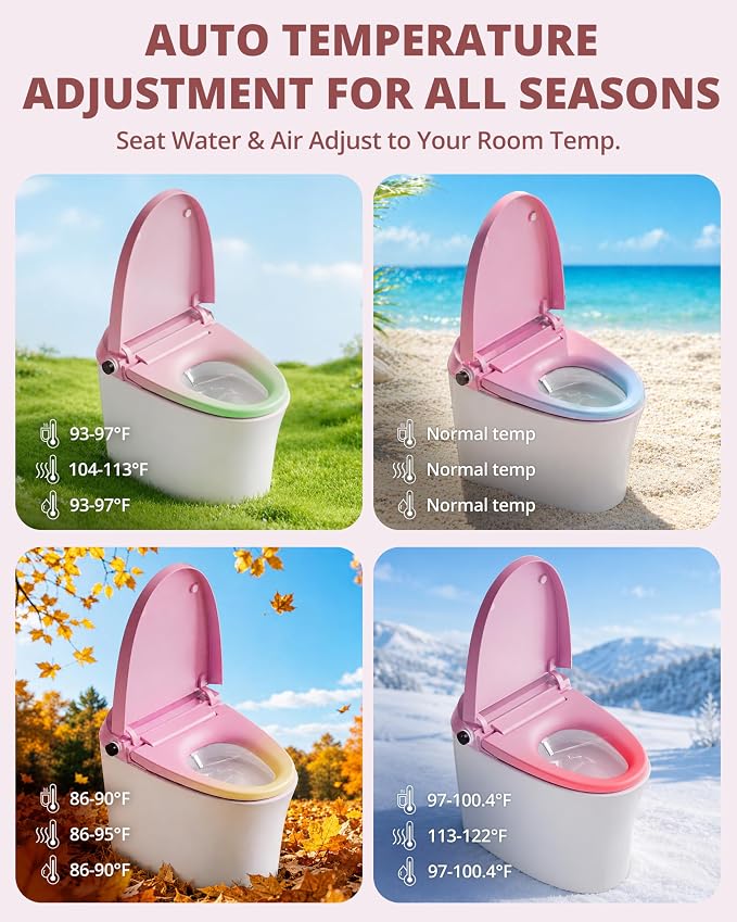 CANEST Pink Smart Toilet with Bidet Built In, Auto Open, Auto Temp Control | Dual Flush with Tank, ADA Comfort Height, Smart Temp Control, Warm Air Dryer, Remote Control, Foot Sensor, Night Light